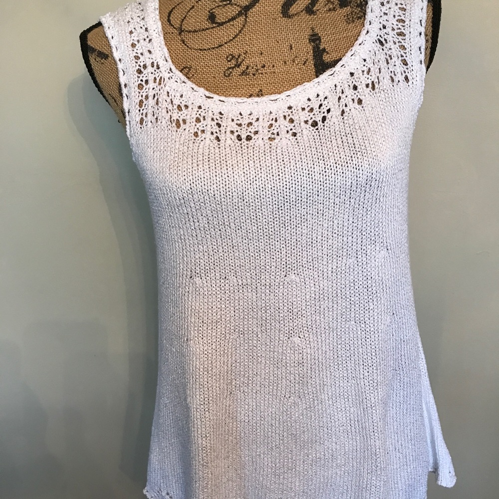 LOFT beautiful white sweater w/lovely woven trim